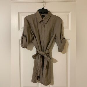 Grace Elements‎ Linen Collared Long Roll Shelve Tie Waist Button Up Shirt Size 8